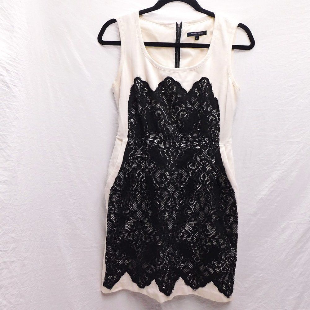 Nanette Lepore NYC Sz 6 B&W Lace Mini Dress W/ Pockets NEW - Picture 1 of 7